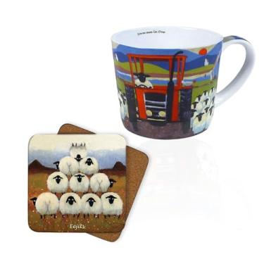 Imagem de Thomas Joseph Caneca de café 325 ml New Bone China Cup Set com porta-copos de cortiça design de ovelha presente (325 ml, Ewe La One)