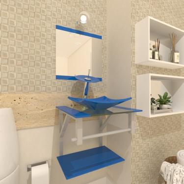 Imagem de Gabinete de Vidro 40cm c/ Cuba Quadrada Torneira Ibiza Azul