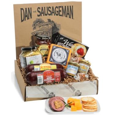 Imagem de DAN THE SAUSAGEMAN Caixa De Presente De Linguiça E Queijo Savory Delights Beef Summer Sausage, Do Dan, O Salsiqueiro. Com Relish Gourmet De Pimenta, Pasta De Pesto De Limão, Mostarda Picante E Queij