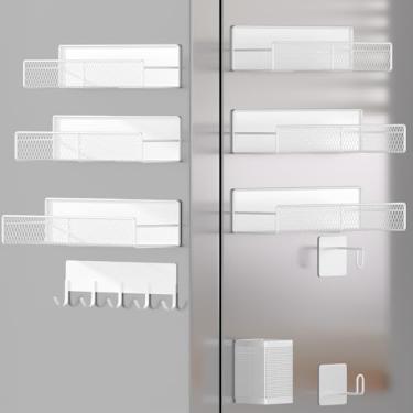 Imagem de Suporte magnético para temperos para geladeira, pacote com 10 prateleiras magnéticas, organizador de temperos móvel com gancho, suporte de toalha de papel, suporte de utensílios de cozinha,