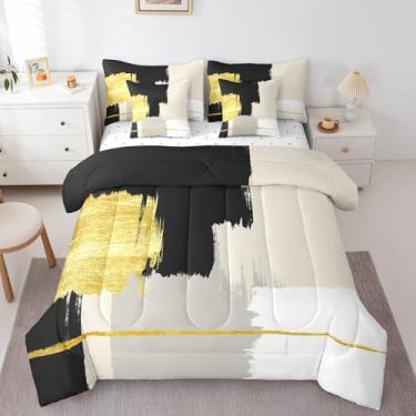 Imagem de Feelyou Jogo de cama infantil de 7 peças, geométrico, arte abstrata, geométrico, geométrico, conjunto de edredom com lençol para meninos e meninas