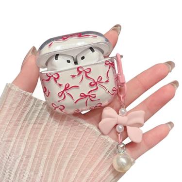 Imagem de MINSCOSE Capa transparente compatível com AirPods 4, capa de fone de ouvido linda flor com chaveiro floral, capa protetora de TPU transparente macio para AirPod 4 para meninas e mulheres - vinho tinto