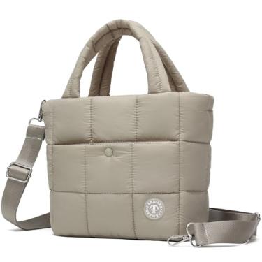 Imagem de FARMARK Mini bolsa feminina acolchoada pequena bolsa tiracolo leve e inchada com alça ajustável, Cáqui escuro