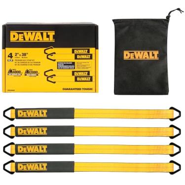 Imagem de DEWALT DXBC80005 Kit de alça de amarração de eixo premium preto/amarelo 5 cm x 96 cm (resistência à ruptura de 5,4 kg) - Proteção resistente para caminhão, trailer, ATV, UTV, pacote com 4