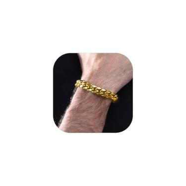Imagem de Pulseira de corrente masculina e feminina com elos de fígaro da ChainsHouse em aço inoxidável/preto/18 quilates, corrente de corrente cubana banhada a ouro, 6 mm-14 mm, 7,5 polegadas/8,3