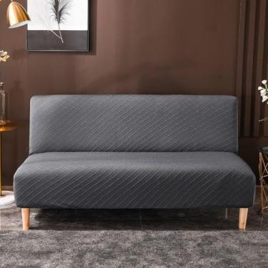 Imagem de Capa De Sofá-cama Futon Jacquard Stretch Sem Braços Cor Sólida Forma Caber Engrossar Capa De Futon All-inclusive Capa De Futon À Prova De Poeira Antiderrapante Capa, Purple, 190—210cm