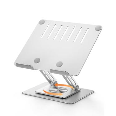Imagem de Suporte de tablet para mesa com base giratória de 360°, haste dupla ajustável e suporte de alumínio dobrável para escritório em casa, compatível com tablets de 28 a 40 cm, prata
