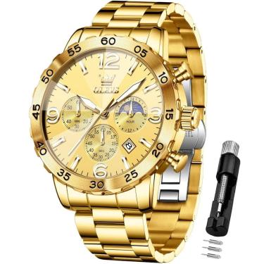 Imagem de Relógio OLEVS Gold Chronograph em aço inoxidável para homens
