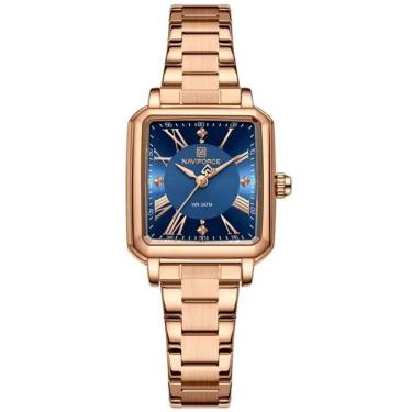 Imagem de Relógio Feminino Mostrador Quadrado Ponto De Luz Em Aço Inoxidavel Impermeavel Azul