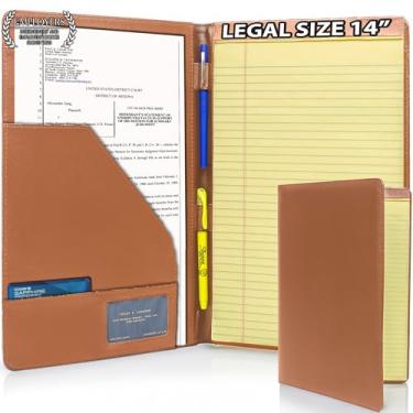 Imagem de Pasta de tamanho legal, pasta de portfólio de 21 x 35 cm para bloco jurídico, pasta profissional para entrevistas de emprego, reuniões de negócios e advogados (bronzeado de sela)