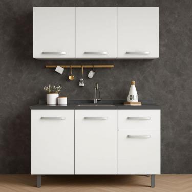 Imagem de Kit Balcão de Pia e Armário Aéreo 1,20m Cozinha Branco