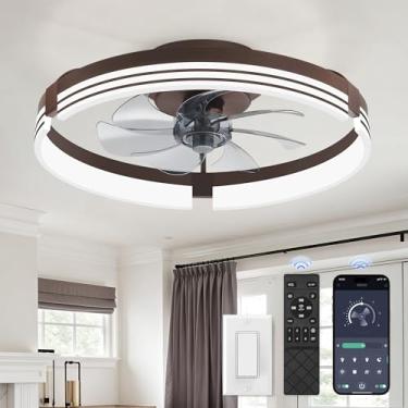 Imagem de ZMISHIBO Ventiladores de teto de perfil baixo com luzes e controle remoto, ventilador de teto de montagem embutida de 50 cm com luz, lustre regulável de 3000 K-6000 K, ventilador de LED com 6