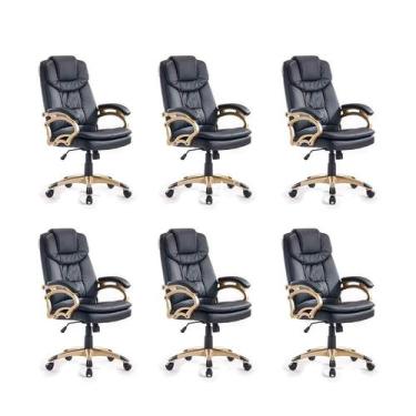 Imagem de Conjunto com 6 Cadeiras de Escritório Giratórias Clark Preto - Keva