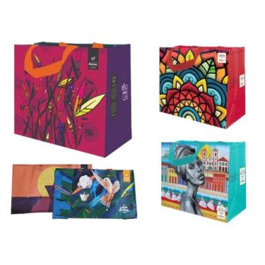 Imagem de Sacolas de Ráfia Ecobag 1 Grande 2 Média 2 Mini Sortido B4U