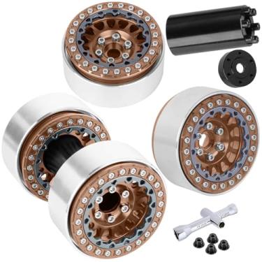 Imagem de BRCatWPark RC 1.9 Dually Beadlock Wheels Rims w/Adjustable Offset for 1/10 TRX4 TRX6 SCX10 SCX10 II 90046 SCX10 III AXI03007 SCX10 Pro Gen7/8 D90 VS4-10 MST CFX RC Crawler Car,4Pcs Alloy Rims,Bronze