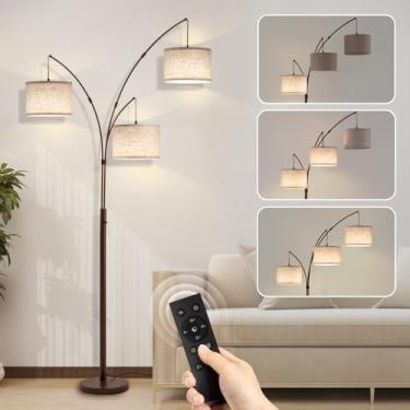 Imagem de Fansdrick 3 luminárias de arco de luz para sala de estar, luminária de chão super brilhante de 2400 lm com controle remoto, lâmpadas de chão de 203 cm de altura com regulação contínua, luminária de