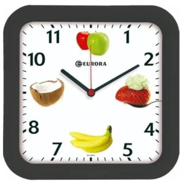 Imagem de Relógio de Parede Eurora Quadrado Preto Frutas 6555-145