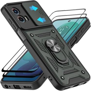 Imagem de AKINIK Capa para Motorola Moto G 5G 2024, com protetor de tela de vidro temperado [2 peças] e capa deslizante para câmera, suporte de anel de rotação de 360° [grau militar] capa (verde)