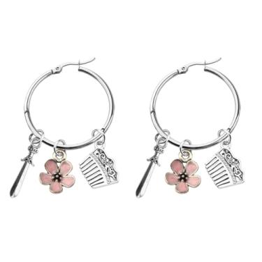 Imagem de FEELMEM Brincos de argola com pingente de flor de princesa para presente inspirado em princesas, brincos de argola com círculos, contos de fadas, joias, filmes, presente de fã, 1, Aço inoxidável, liga