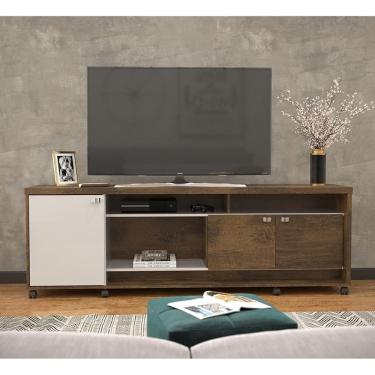 Imagem de Rack Bancada Dallas - Mdp 3 Portas E Rodízios Canela-off White - Lukaliam Móveis