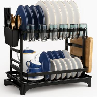 Imagem de Escorredor de Louça em Aço Carbono Inoxidável com Drenagem automática, Antiderrapante, Bandeja Resistente a Ferrugem Modular Multifuncional (Preto)