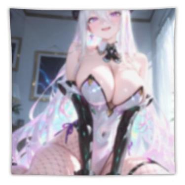 Imagem de LIEGBMEU Tapeçaria sexy de anime menina 152 x 152 cm arte de colcha de parede decoração de tapeçaria caprichosa AF156