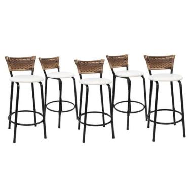 Imagem de Kit 5 Banquetas Para Balcão 60cm Preta Junco Cappuccino Balcão Bistrô 