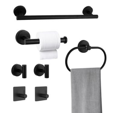 Imagem de 7 Peças Kit Banheiro Preto, Kit Banheiro Inox, Porta Toalha de 39,5 cm, Porta Toalha Ajustável, Adequado para Banheiros, Cozinhas, Quartos