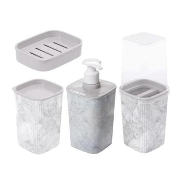 Imagem de Kit Banheiro Classic Porta Escova De Dente Porta Sabonete Liquido Porta Cotonete E Saboneteira Lavabo (Marmorizado)