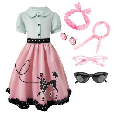 Imagem de Yruiz Fantasia de Halloween para meninas dos anos 50, saia poodle, acessórios de festa (4-5 anos)