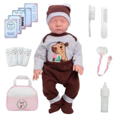 Imagem de Bebê Reborn Realista Corpo Silicone Dormindo Roupa Capivara - Cegonha 