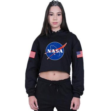 Imagem de Cropped Moletom Feminino Moda Geek Nerd Nasa - Lafre, Preto, P