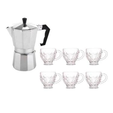 Imagem de Kit Cafeteira Italiana 300Ml + 6 Xícaras De Vidro Melissa - Kadê