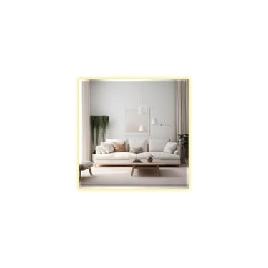 Imagem de Espelho Quadrado Lapidado Led 70x70 Luz Indireta Decorativo Luxo Iluminado Banheiro Quarto Closet (Quente)