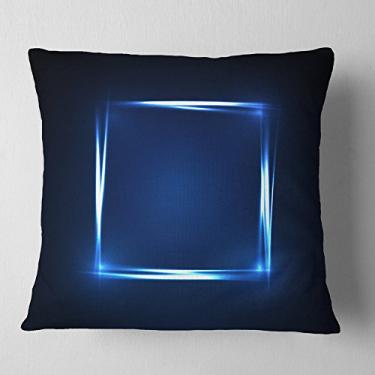 Imagem de Designart – Manta abstrata azul em forma de néon para sala de estar, sofá, enchimento de almofada + capa de almofada impressa em ambos os lados 45,72 x 45,72 cm