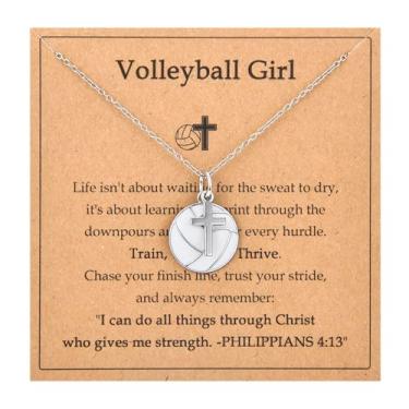 Imagem de Colar de voleibol, presentes para meninas adolescentes, acessórios, joias para 6-8-10-12-14-16-18 anos ou mais, amantes de meninas, jogadoras, colar de cruz, religioso, batismo, Natal, Dia dos