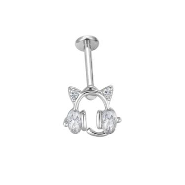 Imagem de Bonito CZ Cat Labret Cartilagem Monroe Parafuso Minúsculo Brinco para Mulheres Homens - Aço Inoxidável Cristal Gatinho Animal Tragus Helix Studs Lip Nose Rings Delicado Body Piercing Joia Natal