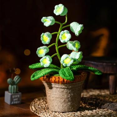 Imagem de ANZRLE Lâmpada Lírio do Vale, flores artificiais de crochê com luzes noturnas, abajur de mesa sem fio - Ideias de presente feminino para o Natal, Dia dos Namorados, Dia das Mães, decorações de casa de