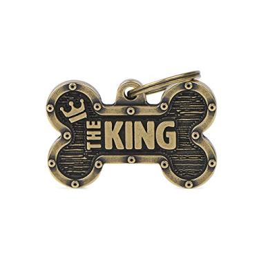 Imagem de MyFamily Medalha Para Cachorro Feito Na Itália, Grande "The King" Osso, Dog Plate, Brass Inglesa, Coleção Bronx, 38x24 mm