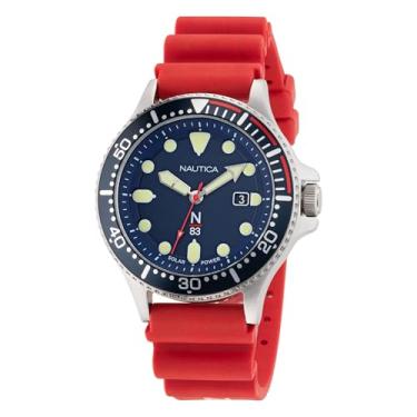 Imagem de Nautica N83 Relógio masculino NAPCBS301 Cocoa Beach Red Wheat PU Fiber Strap, Prateado/azul/vermelho