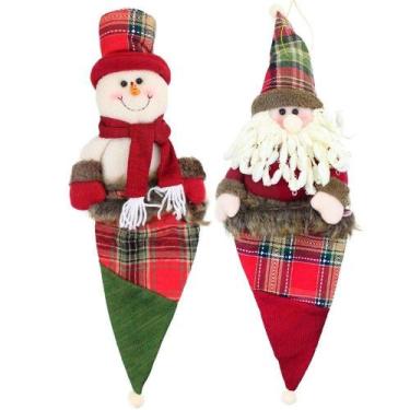 Imagem de Kit 10 Enfeites árvore Natal Papai Noel E Boneco Neve Saco Natalino Xa