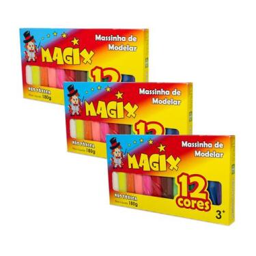 Imagem de Kit 3 Massinha De Modelar 12 Cores Magix 180g Multicolor