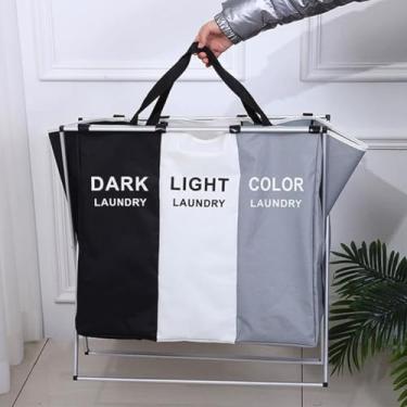 Imagem de Cesto Organizador De Roupas Sujas Grande Com 3 Divisórias Dobrável