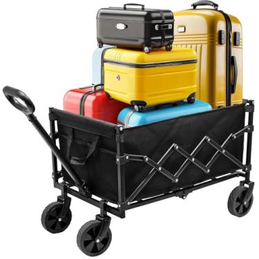 Imagem de Socpuro Carrinho de vagões dobrável, carrinhos utilitários portáteis com rodas, carrinhos leves e dobráveis para acampamento, compras, viagens, esportes, jardim