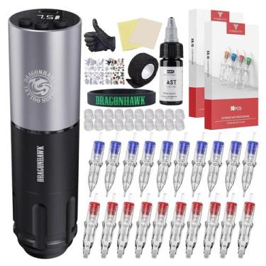 Imagem de Kit de tatuagem Caneta rotativa sem fio Dragonhawk A1 com tintas e agu