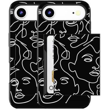 Imagem de MUQR Capa para celular 17 Air compatível com suporte de cartão fofo - Design Kawaii, proteção contra quedas de nível militar, capa carteira robusta para mulheres (arte de linha abstrata preta)