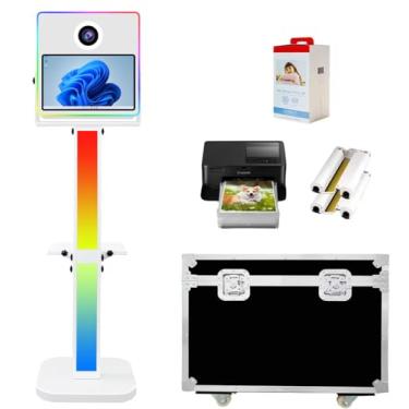 Imagem de VANYA Máquina de cabine fotográfica DSLR com tela sensível ao toque de 15,6 polegadas, cabine fotográfica espelhada para tela sensível ao toque (White, photo booth with printer)