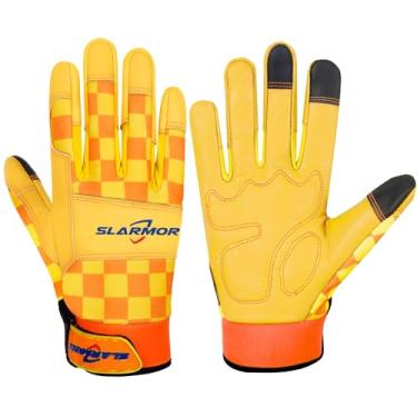 Imagem de SLARMOR Luvas de couro para jardinagem para mulheres - Luvas de trabalho à prova de espinhos com tela sensível ao toque para capinar, cavar, plantar, podar luvas de jardim - Médio