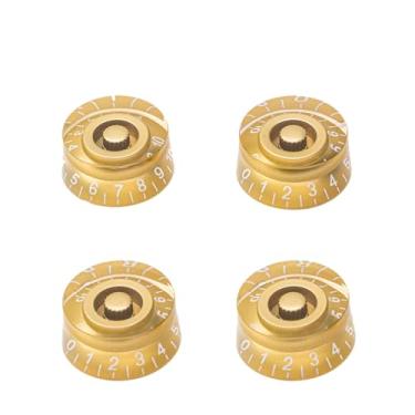 Imagem de DIAO79NI Botões de controle de velocidade de 18 estrias de tamanho métrico para guitarra elétrica Epiphone Les Paul SG Asia Import Guitar Bass Split Shaft Pots, dourado/branco (conjunto de 4)