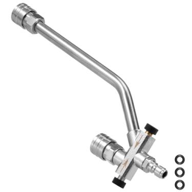 Imagem de Canhão de espuma de aço inoxidável, conector duplo, boa vedação, acessório de ponta dupla, pulverizador de espuma de cabeça dupla de alta eficiência para carro